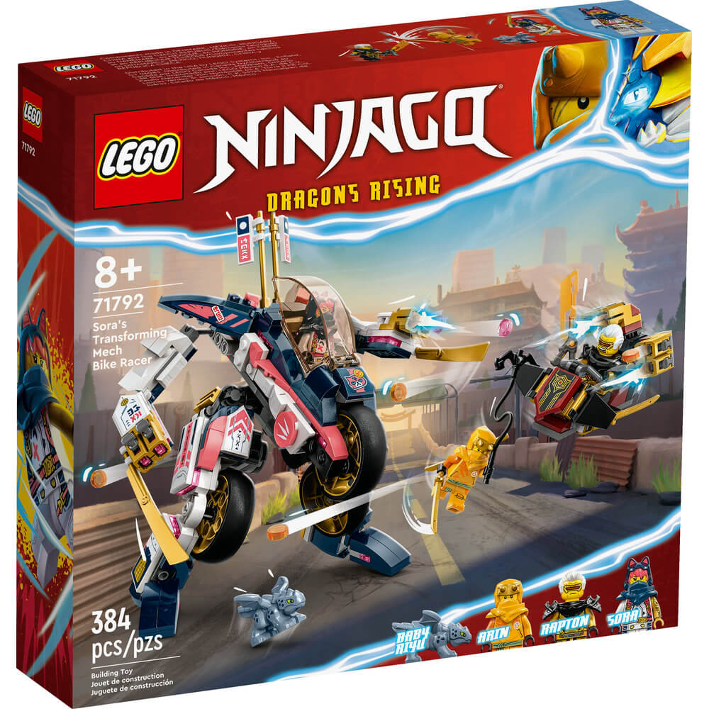 LEGO® NINJAGO® Sora’s Transforming Mech Bike Racer 71792 Building Toy Set (384 Pcs) front of the box