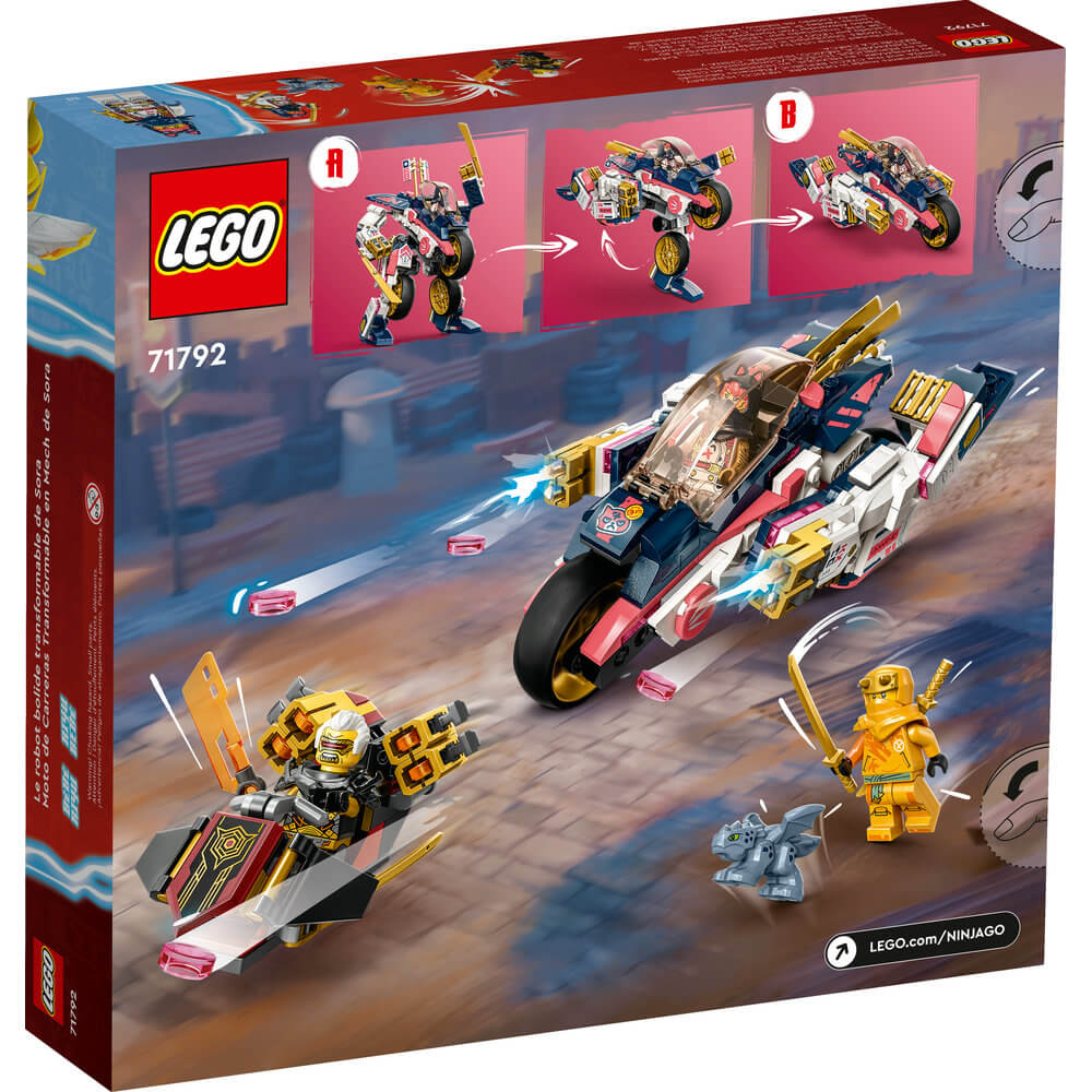 LEGO® NINJAGO® Sora’s Transforming Mech Bike Racer 71792 Building Toy Set (384 Pcs) back of the box