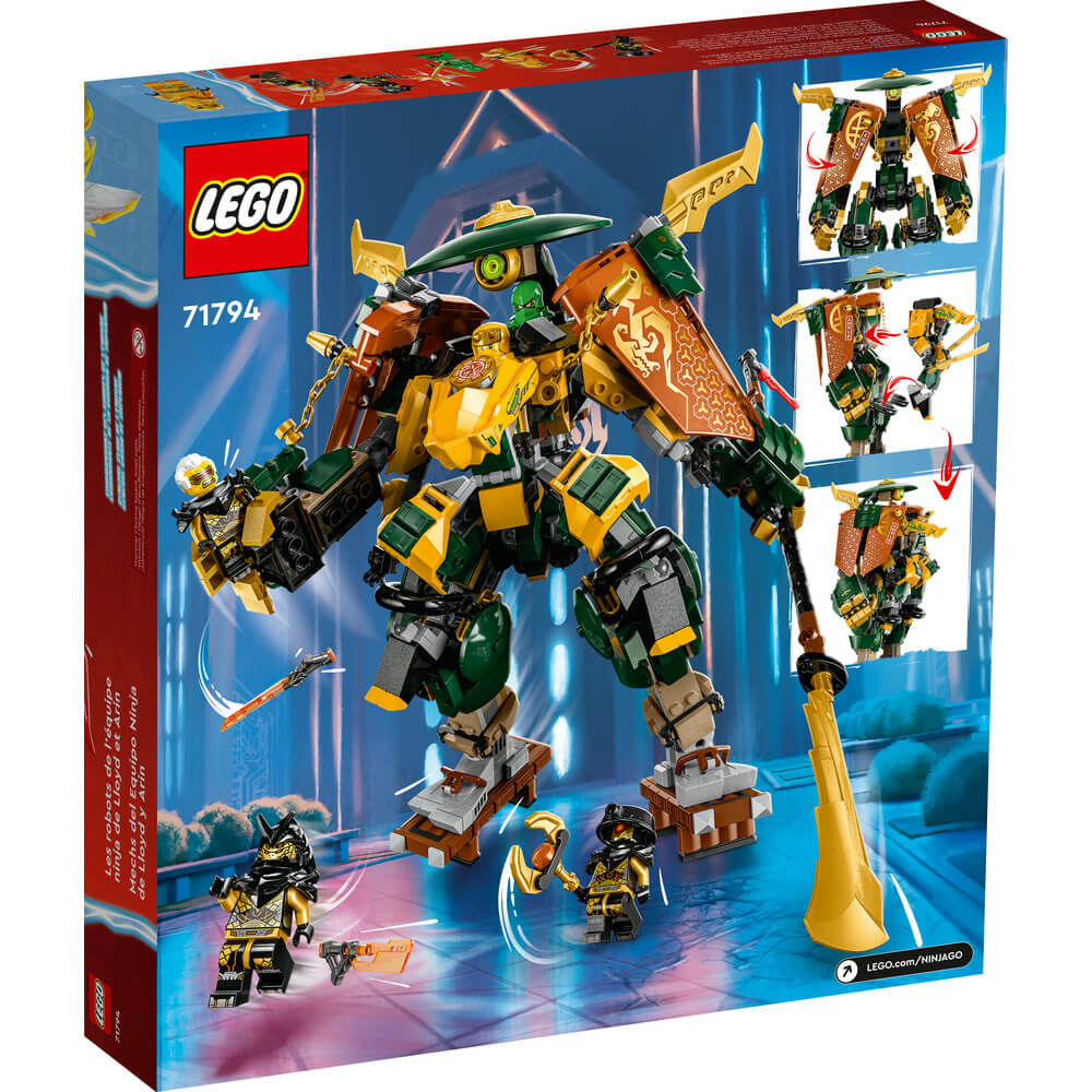 LEGO® NINJAGO® Lloyd and Arin’s Ninja Team Mechs 71794 Building Toy Set (764 Pieces) back of the box