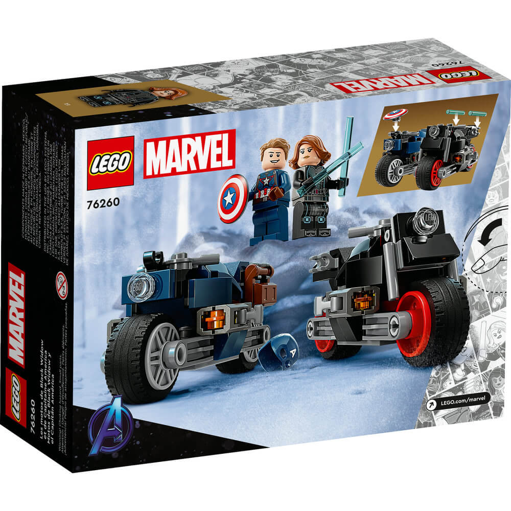 LEGO® Marvel Black Widow & Captain America Motorcycles 76260 (130 Pieces) back of the box