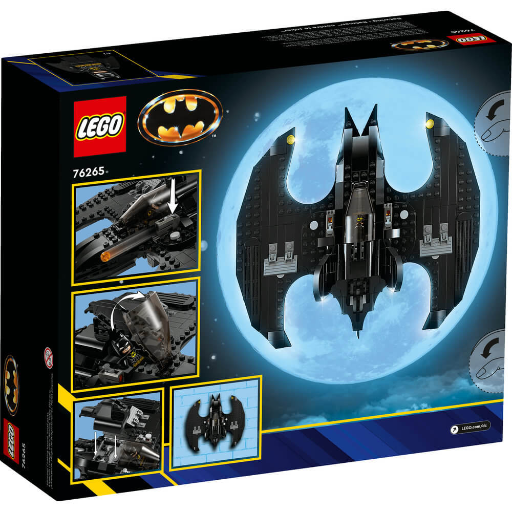 Back of the package of the LEGO® DC Batwing: Batman™ vs. The Joker™ 76265 Building Toy Set (357 Pieces)