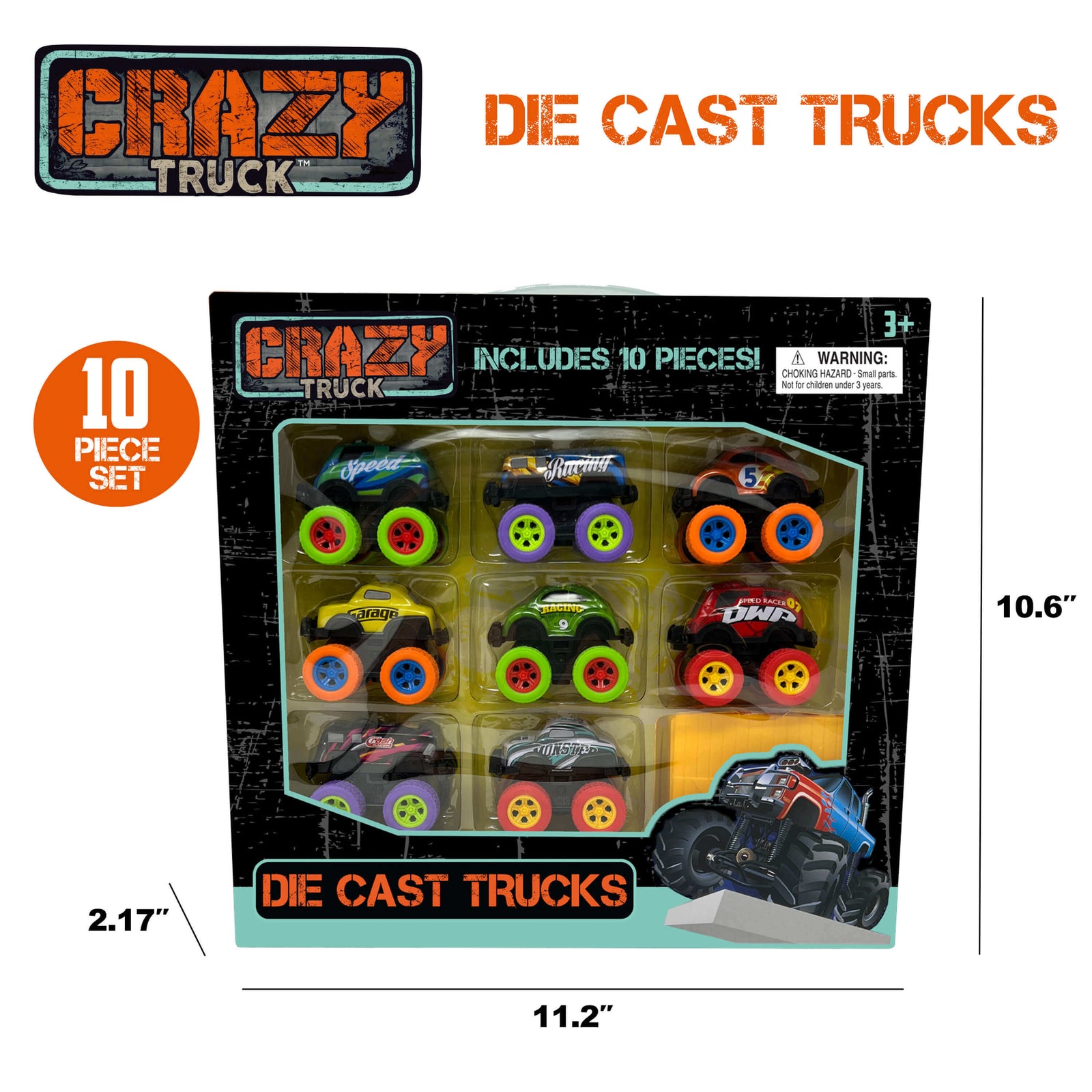 Thin Air Brands Die Cast Pull-Back Trucks 10-Piece Set