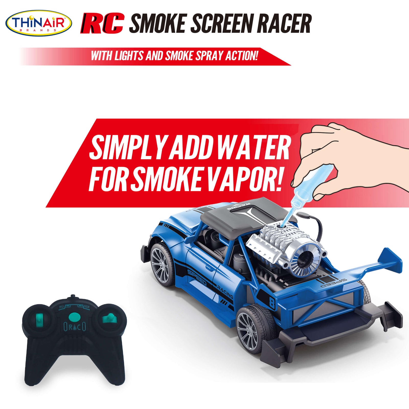 Thin Air Brands Blue RC Smoke Screen Racer
