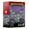Warhammer Age of Sigmar Nighthaunt Spirit Hosts miniatures feature pale green spectral plastic forms swirling above dark graveyard ruins on purple product packaging.