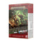 Warhammer Age of Sigmar Introductory Set features painted plastic Stormcast and Skaven miniatures, dice and Citadel paints before green fantasy battle artwork on red packaging.