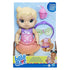 Baby Alive Rainbow Spa Baby package front displays the blonde doll in a pink skirt and purple rainbow top, presented with a pink drink cup and cucumber eye mask accessories inside a bright spa-themed box for ages three and up.