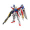 Bandai RG Wing Gundam Zero model kit figure shows white, red and blue mechanical armor with gold V-fin and oversized wing shields, posed holding a long buster rifle against a clean white background.