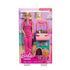 Barbie baby doctor doll playset in retail packaging, featuring blonde doll in pink scrubs, infant doll, pastel exam table, and accessories with “You Can Be Anything” branding.