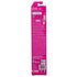 Back of Barbie toy packaging with pink background, safety warnings, recycling symbols, and manufacturer info; ideal for collectors and parents checking product details.