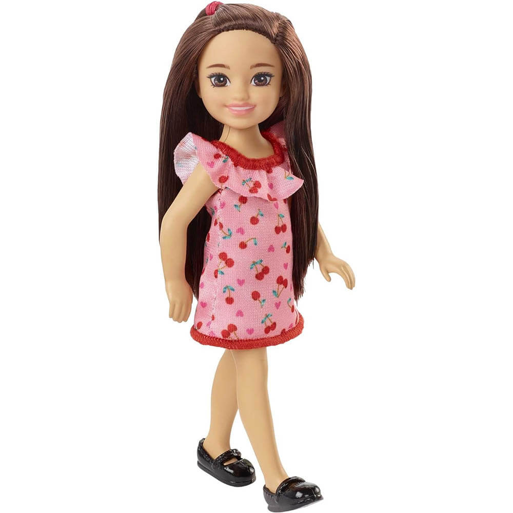 Barbie Chelsea Brunette Doll in Cherry-Print Dress