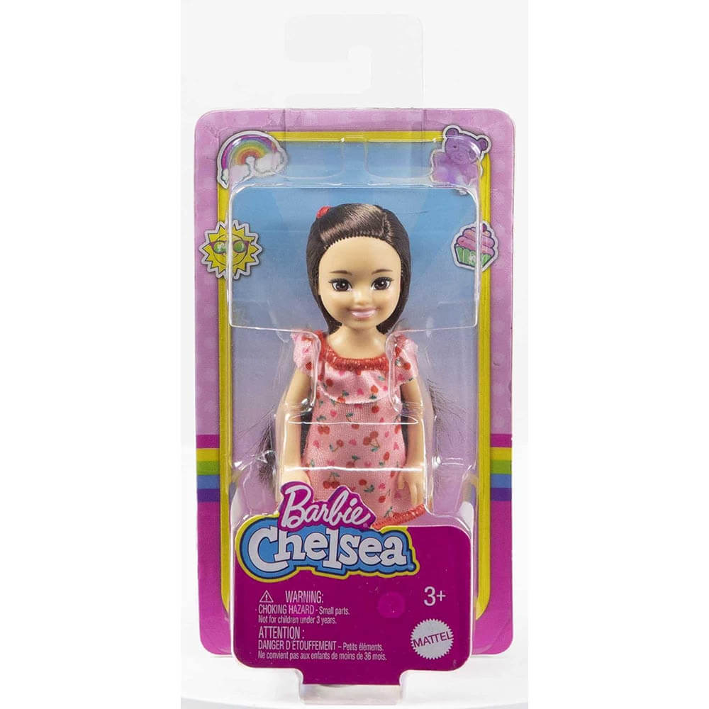 Barbie Chelsea Brunette Doll in Cherry-Print Dress
