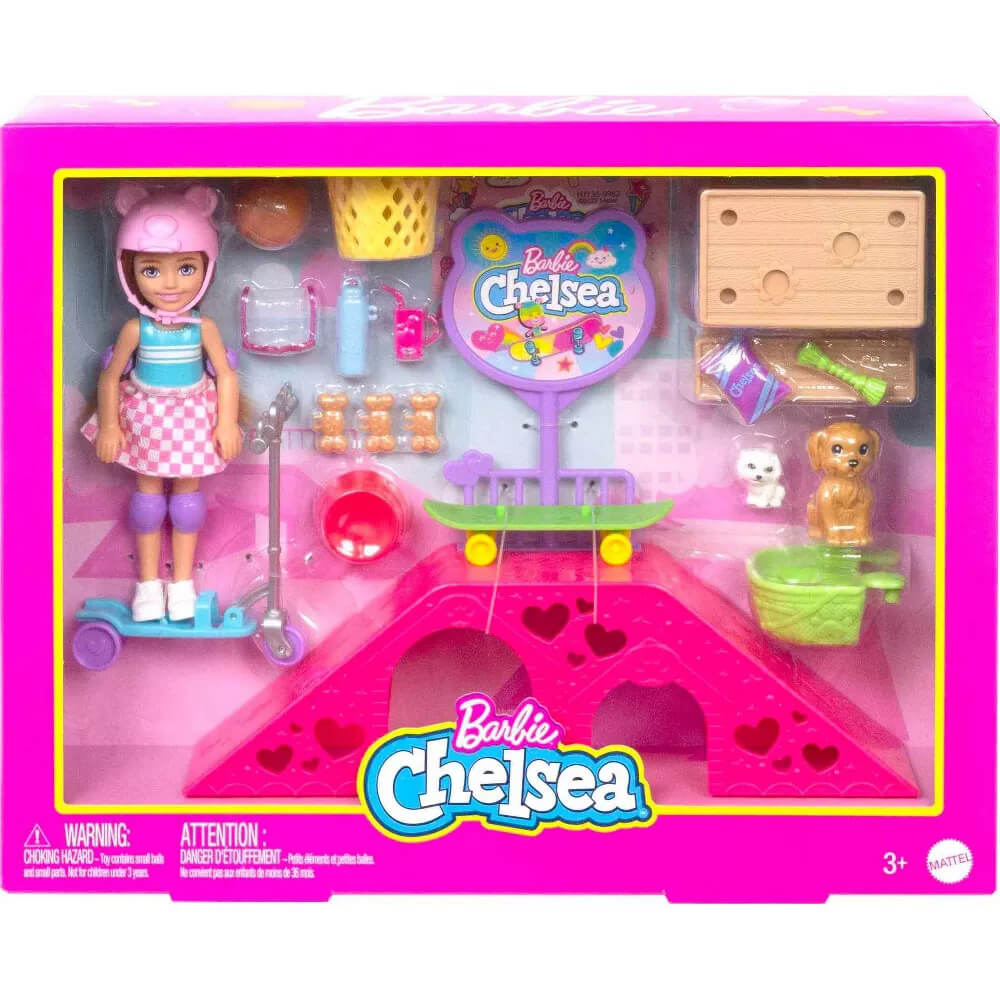 Barbie Chelsea Doll and Puppy Skate Park Playset packaging