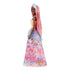 Back of Barbie Dreamtopia packaging showing princess doll with pink hair and rainbow castle graphics, product details, safety warnings, and multilingual text.