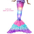 Barbie Dreamtopia Mermaid doll’s colorful textured tail glows in rainbow lights, transitioning from pink to blue to purple, designed to illuminate when placed in water.