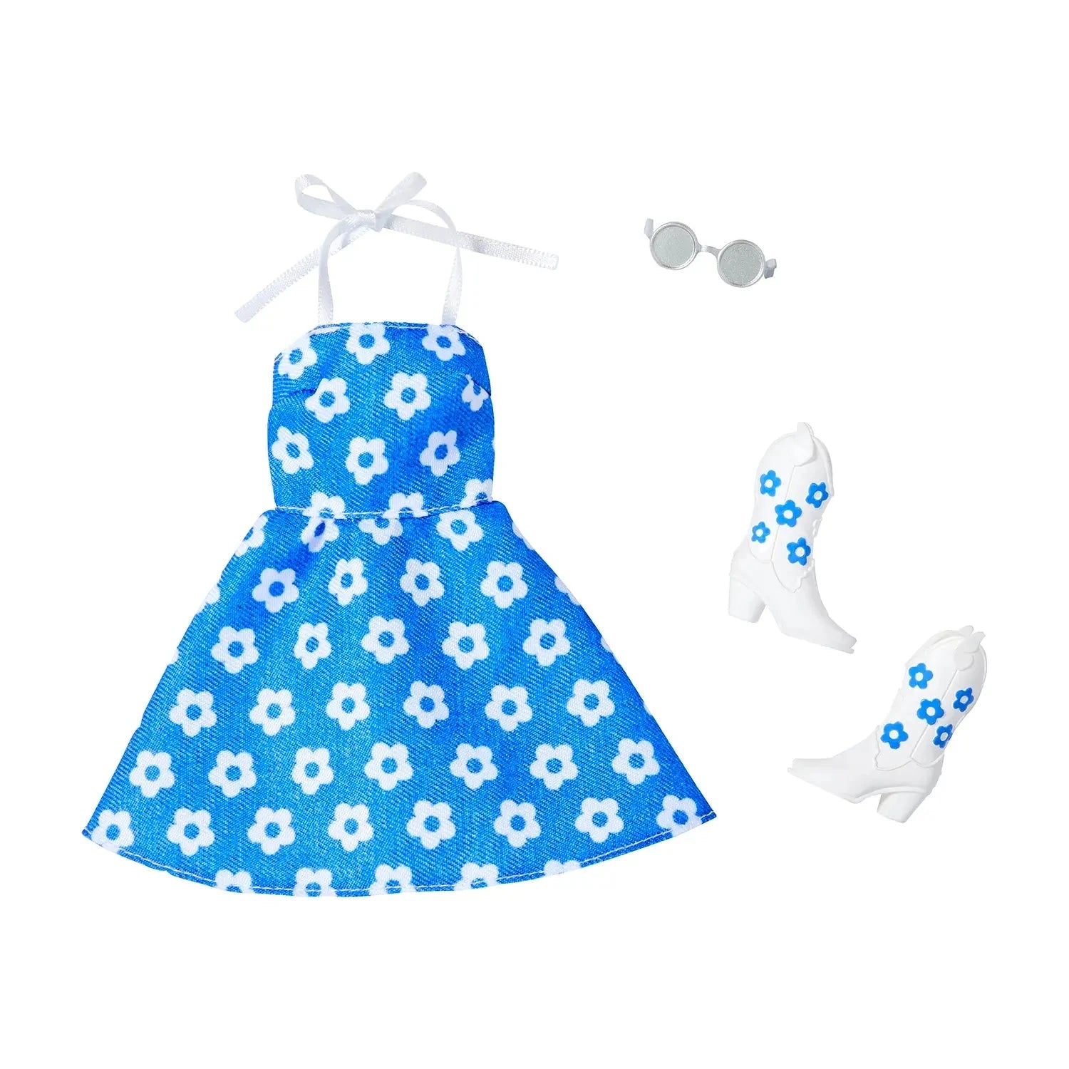 Barbie Fashion Clothes Denim Flower Dress Outfit and Accessories