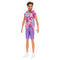 Full-length view of Barbie Fashionistas Ken doll #227 wearing a colorful sleeveless swirl hoodie, purple shorts, and white sneakers.