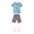 Barbie Ken doll clothing pack with blue “Malibu Tour 1961” graphic tee, black-and-white checkered shorts, and white mid-calf sneakers, designed for summer play styling.