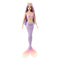 Barbie mermaid doll with long lilac and pink hair, wearing a pink seashell top with gold accents and a purple scale-pattern tail with a pink gradient fin. Designed for imaginative play, this Barbie mermaid doll blends colorful fantasy details with a shimmering aquatic theme, perfect for collectors or kids.