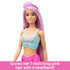 Barbie mermaid doll with long pink hair and a pink tiara headband, wearing a colorful shell-themed top and pink mermaid tail.
