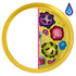 Barbie scientist playset accessory showing a round yellow-framed petri dish with half the surface covered in colorful illustrated germs on a bright yellow background for science-themed play.