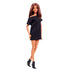 Barbie Signature Basics 2025 Series 1 Model 01 doll with straight brown hair, wearing a short black off-shoulder dress and black ankle boots, posed standing on white background.
