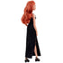 Barbie Signature Basics 2025 Model 4 fashion doll shown from rear angled view, displaying long wavy red hair, sleek black side-slit maxi dress, and strappy black wedge sandals.