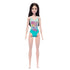 Barbie doll in a teal swimsuit with a colorful design on a white background