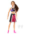 Barbie Made to Move boxer doll with long brown ponytail, dressed in boxing outfit with removable white gloves and pink boots, shown with accessories included.