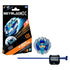 Beyblade X Buster Dran 1-60A starter pack with silver and blue spinning top, glossy plastic launcher, and dynamic black-and-orange card packaging arranged on a plain white background.