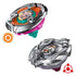 Beyblade X dual spinning tops featuring metallic silver and orange-pink plastic layers with shark and tiger emblems, shown in dynamic angled view against white background for toy display.