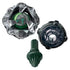 Obsidian Shell components include silver armored blade, dark gray ratchet and green spiked bit arranged on a white background, highlighting textures, shapes and defensive function of each included part.