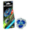 Beyblade X Soar Phoenix packaging shows silver and blue plastic top with carved wing-like shapes forming a circular battle form on a black card background with neon streaks promoting the booster set.