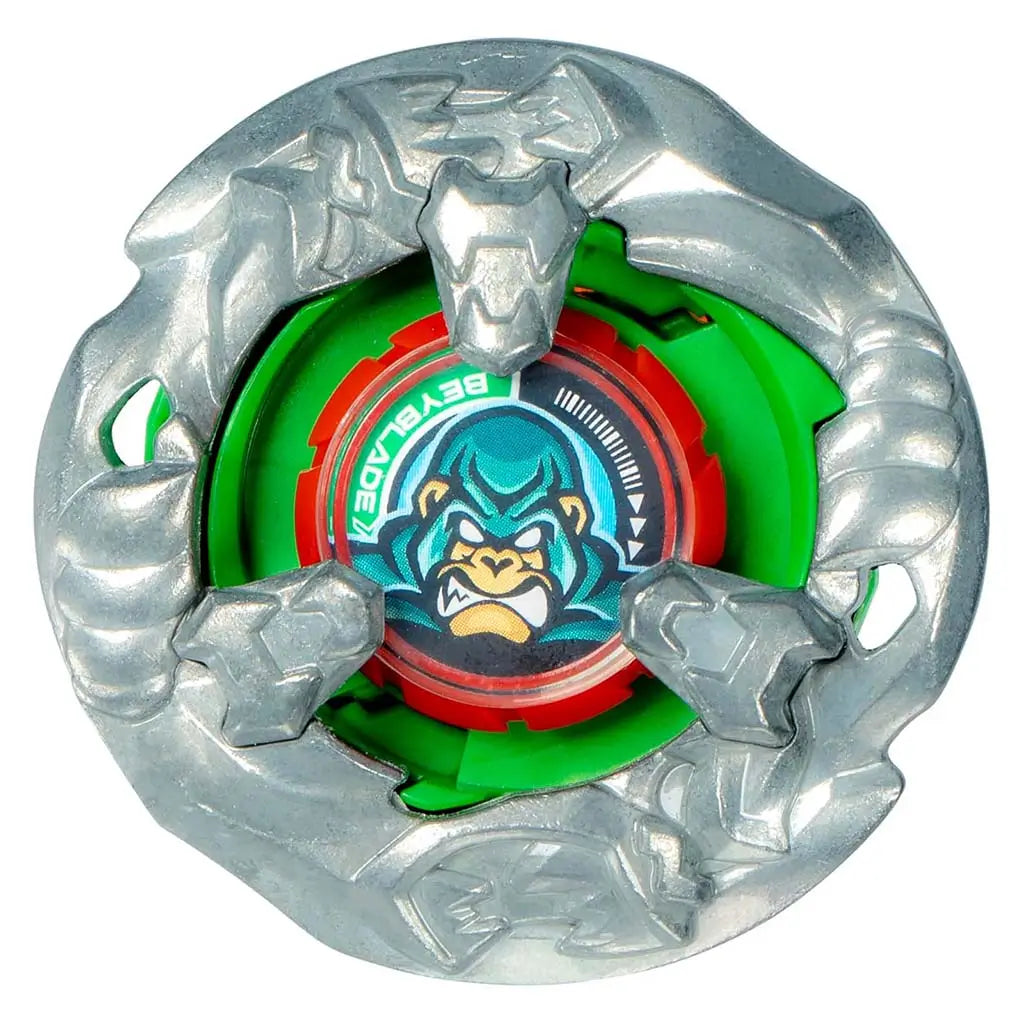 Silver sculpted plastic ring surrounds a bright green and red core featuring a stylized gorilla emblem, creating a rugged circular form that emphasizes the Yell Kong stamina type on a plain white background.