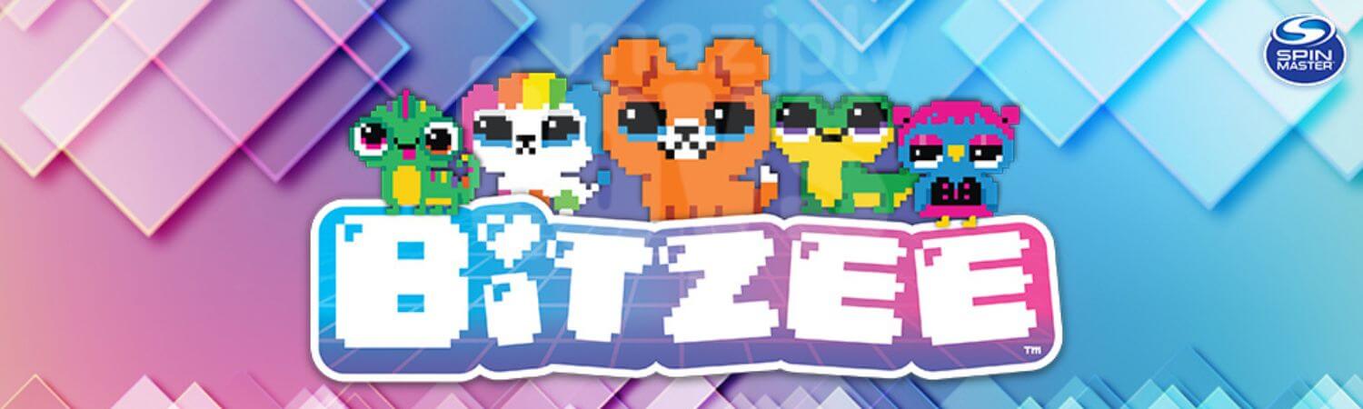 Bitzee Interactive Digital Pet logo with purple and blue background. Now in stock