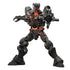 Transformers Scourge figure by Blokees features dark gray and black molded armor, glowing orange-red eyes and chest details, clawed hands, and an articulated robot form.