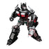Transformers Nemesis Prime figure by Blokees features black and gray articulated armor, red chest windows and eyes, and a large silver cannon in a wide action pose on white.