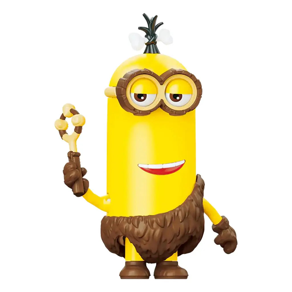 Blokees Minions N-Disguise caveman-style toy figure wearing a brown fur outfit and holding a bone club.
