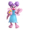 Blokees Abby Cadabby plastic figure featuring bright pink skin, lavender hair in pigtails, blue petal-style dress, pink fairy wings, and holding a pink and yellow wand while smiling cheerfully.