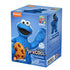 Blokees Sesame Street Cookie Monster model kit box in blue featuring Cookie Monster holding a chocolate chip cookie, official Sesame Street 50 Years logo, and preCOOL branding for ages 3 and up.