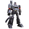 Gray and black Blokees G1 Megatron figure with red highlights and cannon arm attachment, standing upright in a ready pose, featuring mechanical detailing and red eyes.