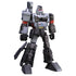 Gray and black Blokees G1 Megatron figure with red highlights and cannon arm attachment, standing upright in a ready pose, featuring mechanical detailing and red eyes.