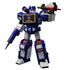 Blue and gray Blokees Transformers Soundwave action figure holding a small red and black companion robot, featuring detailed armor panels, cannon attachment, and Decepticon insignia on chest.