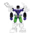 Green and purple Blokees Devastator accessory parts shown connected on outlined robot diagram, illustrating combining instructions for building the Transformers Hercules figure model.