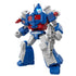 Blue and red Blokees Transformers robot featuring mechanical armor and glowing blue eyes, standing in a battle-ready pose with articulated joints and detailed chest plating.