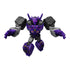 Purple and black Blokees Transformers robot with angular armor and bright purple highlights, posed in combat stance with large mechanical fists and glowing eyes.
