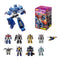 Blokees Transformers Galaxy Version 06 Parallel Universe collectible figures featuring colorful robot toys in blue, yellow, and gray designs, shown with packaging and assorted characters.