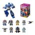 Blokees Transformers Galaxy Version 06 Parallel Universe collectible figures featuring colorful robot toys in blue, yellow, and gray designs, shown with packaging and assorted characters.