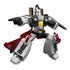 White, black, and red Decepticon Transformers figure with wings and cannons, featuring yellow translucent chest panel and red eyes, posed mid-action.