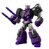 Purple and black Blokees Transformers figure with dual cannons and Decepticon insignia on chest, standing in a battle-ready pose with metallic detailing and angular armor plates.