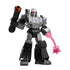 Transformers Megatron toy variant with gray and black armor, purple insignia, and translucent pink energy mace weapon, posed dynamically showcasing the villain’s iconic battle form.